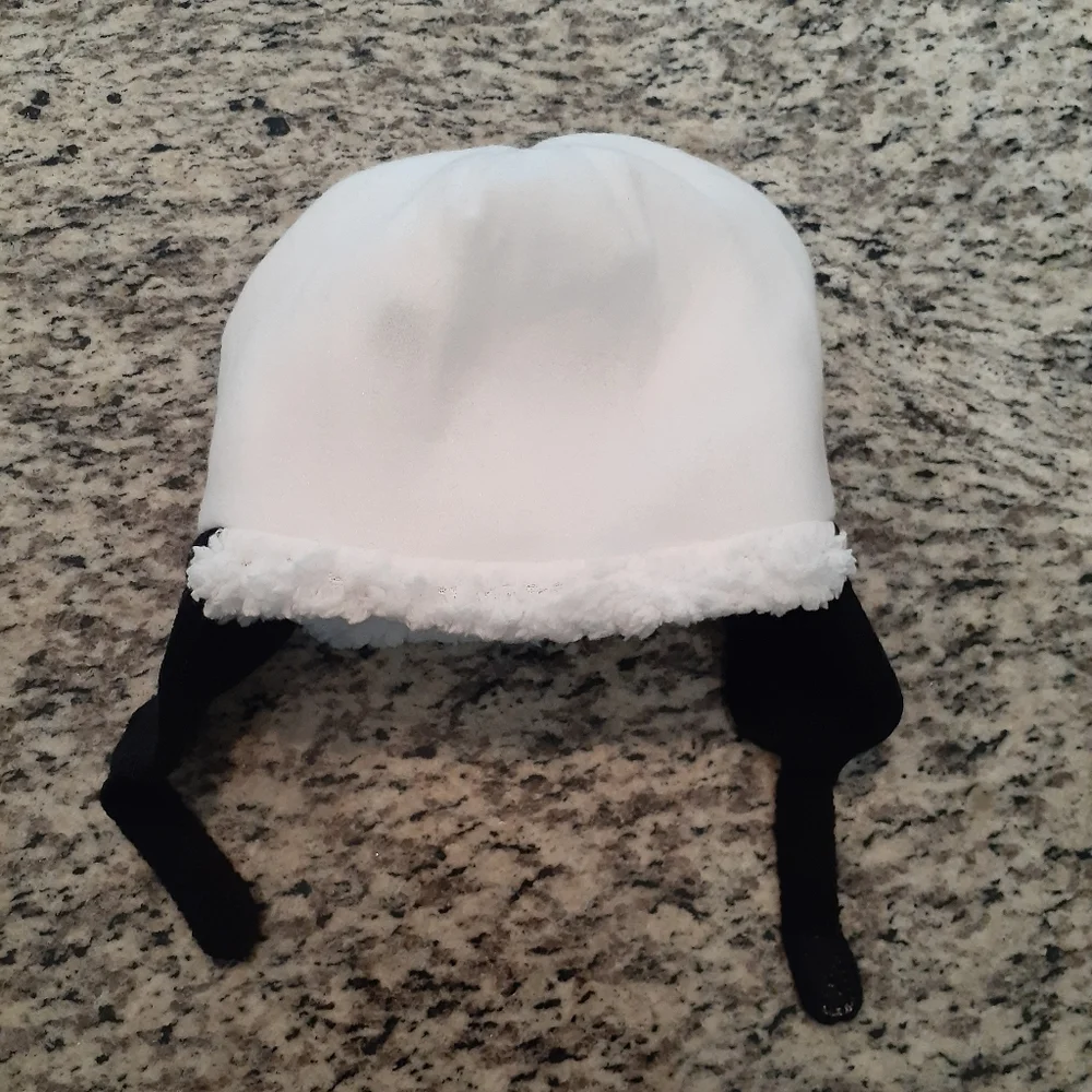 Black & White Furry Bear Ear Flap Hat & Mittens Set NWOT OS Infant